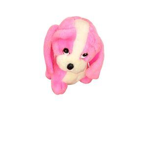 Vintage Pink & White Plush Dog Stuffed Animal Toy 7.5 inches